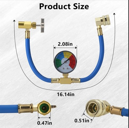 R134A Refrigerant Charge Hose, AC Recharge Hose with Gauge